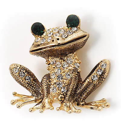 Gold Crystal Frog Brooch - main view