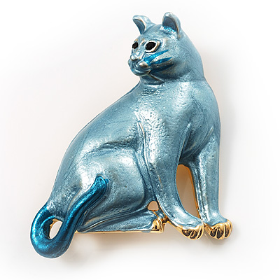 Blue Enamel Cat Brooch - main view