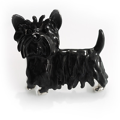 Black Enamel Puppy Dog Brooch - main view