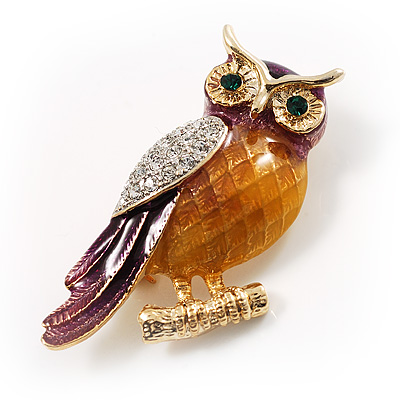 Multicoloured Crystal Owl Brooch - main view