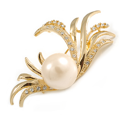 Gold Plated Delicate Faux Pearl Fashion Brooch - main view