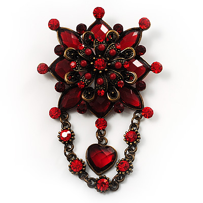 Vintage Statement Charm Brooch (Red) - main view