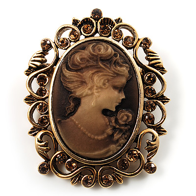 Antique Gold Cameo Brooch (Bronze&Brown) - main view