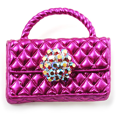 Stylish Crystal Bag Brooch (Deep Pink) - main view