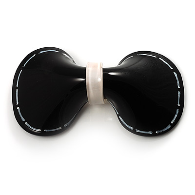 Black & White Plastic Bow Brooch - main view