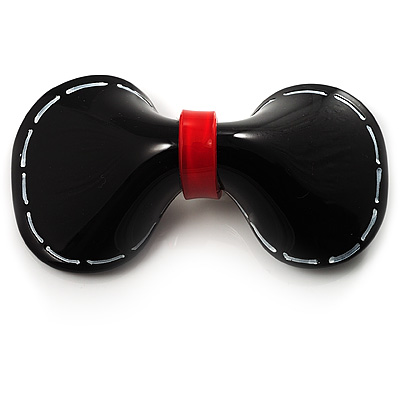 Black & Red Plastic Bow Brooch - main view