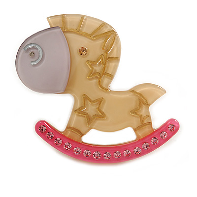 Rocking Horse Plastic Crystal Brooch (Sandy,Beige& Pink) - main view