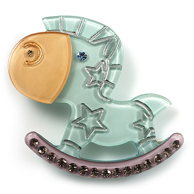 Rocking Horse Plastic Crystal Brooch (Sandy,Pale Green& Lavender) - main view