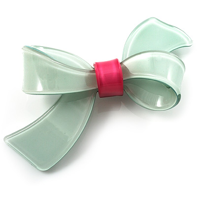 Plastic Bow Brooch (Pale Green&Pink) - main view