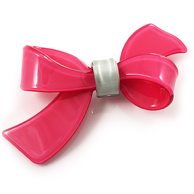 Plastic Bow Brooch (Deep Pink & Pale Green) - main view