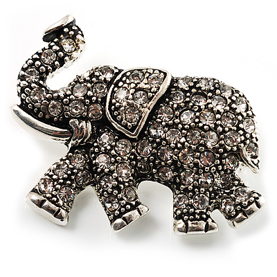 Running Baby Elephant Brooch (Antique Silver) - main view