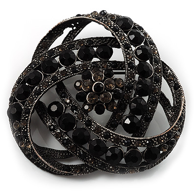Oversized Vintage Crystal Corsage Brooch (Black Tone) - main view