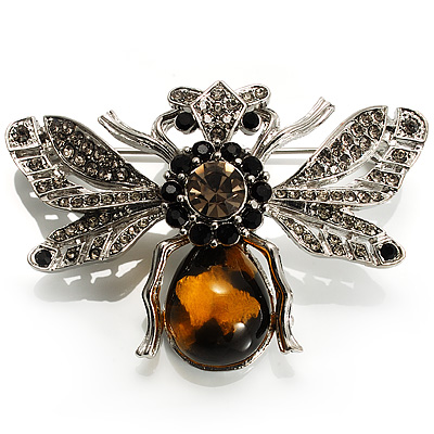 Art Deco Bumble-Bee Brooch (Silver Tone) - main view