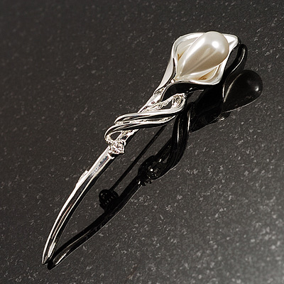 Fancy Faux Pearl Floral Brooch (Silver Tone) - main view