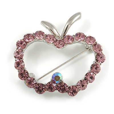 Lilac Crystal Open-Apple Brooch (Silver Tone) - main view