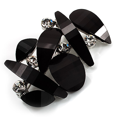 Art Deco Black Resin Brooch (Silver&Clear) - main view