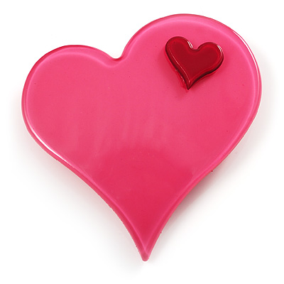 Pink Plastic 'Heart in Heart' Brooch - main view