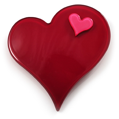 Burgundy Plastic 'Heart in Heart' Brooch