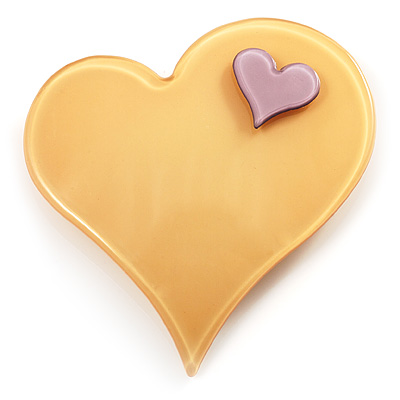Yellow Plastic 'Heart in Heart' Brooch - main view