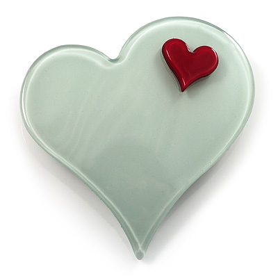 Pale Green Plastic 'Heart in Heart' Brooch - main view