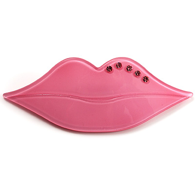 Pale Pink Plastic Crystal Lips Brooch - main view