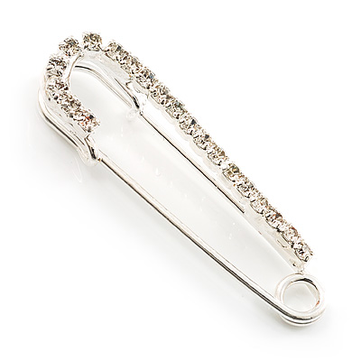 Small Crystal Scarf Pin Brooch (Silver Tone) - 40mm Width - main view