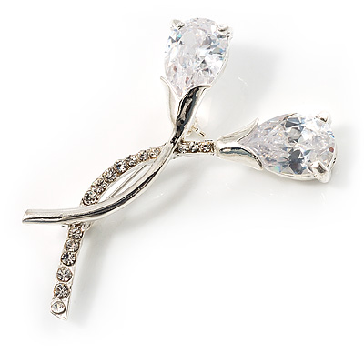 Diamante Floral Brooch (Silver&Clear) - main view