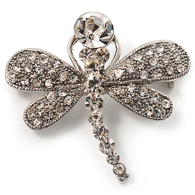 Small Crystal Butterfly Brooch (Silver Tone) - main view