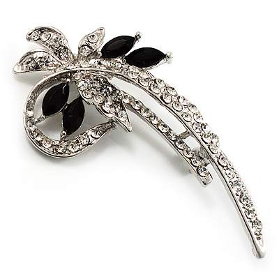 Abstract Floral Crystal Brooch (Silver Tone) - main view