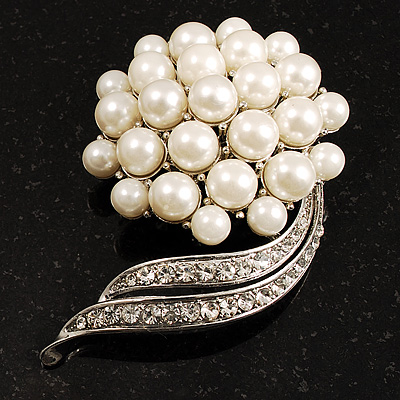 Snow White Faux Pearl Wedding Brooch - main view