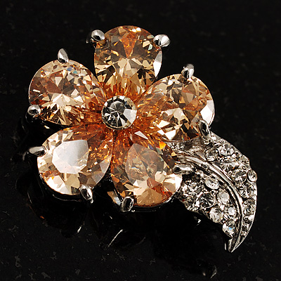 Tiny Champagne CZ Flower Pin Brooch - main view