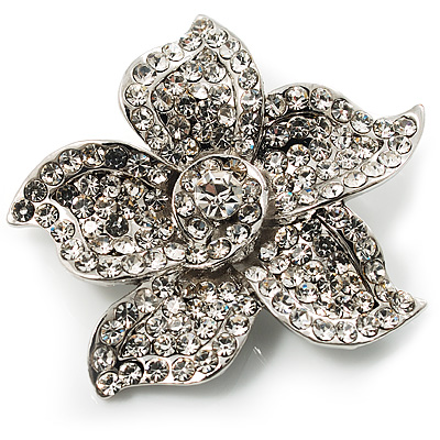 Small Diamante Flower Brooch (Silver Tone) - main view