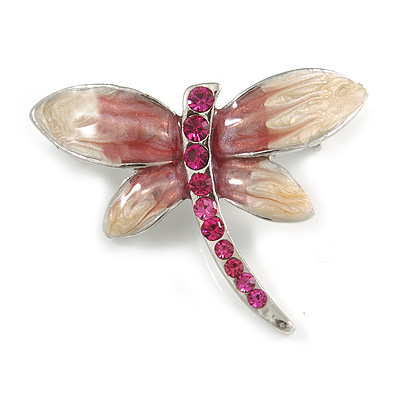 Tiny Enamel Diamante Butterfly Brooch (Light Cream&Pink) - main view