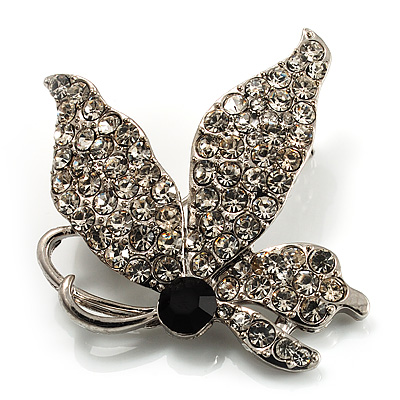 Small Diamante Butterfly Brooch (Silver Tone) - main view