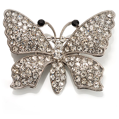 Swarovski Crystal Butterfly Brooch (Silver&Clear) - main view
