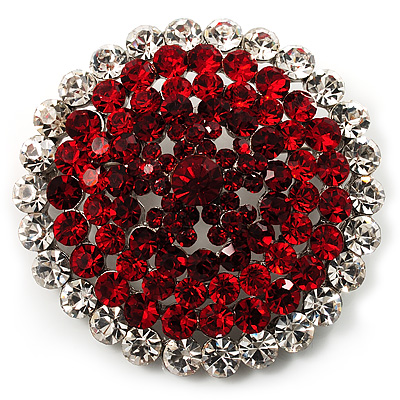 Hot Red Crystal Corsage Brooch (Silver Tone) - main view