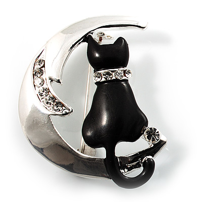 Cat And Moon Brooch - main view