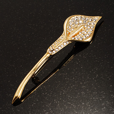 Large Gold Plated Crystal Calla Lily Brooch - main view