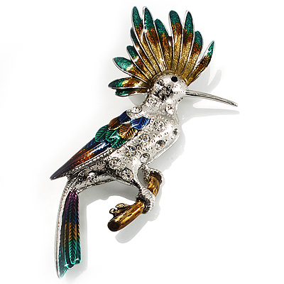 Oversized Exotic Multicoloured Crystal Bird Brooch - main view