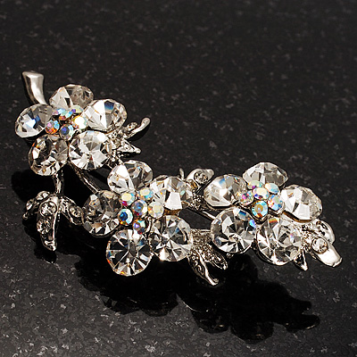Crystal Floral Brooch (Silver Tone) - main view