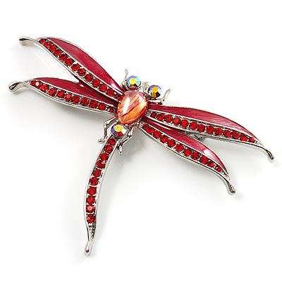Pink-Red Enamel Dragonfly Brooch - main view