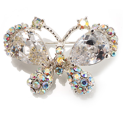 Small CZ Butterfly Brooch (Silver&Icy Clear) - main view