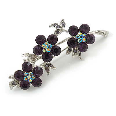 Crystal Floral Brooch (Silver&Lilac) - main view