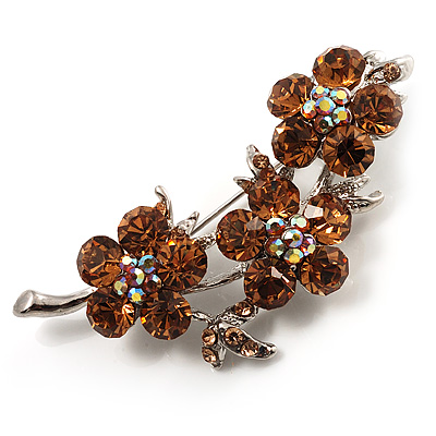Crystal Floral Brooch (Silver&Citrine) - main view