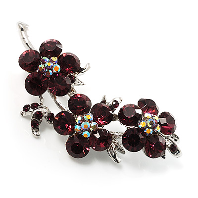 Crystal Floral Brooch (Silver&Purple) - main view