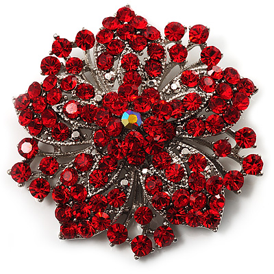 Victorian Corsage Flower Brooch (Silver&Bright Red) - main view