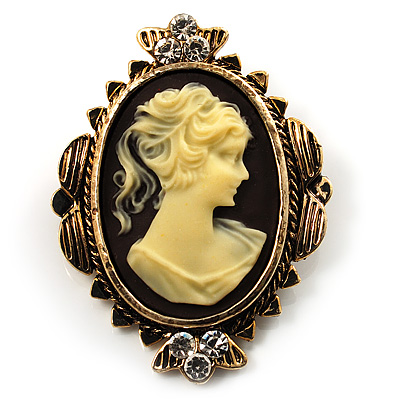 Small Antique Gold Cameo Brooch (Bronze&Brown) - main view