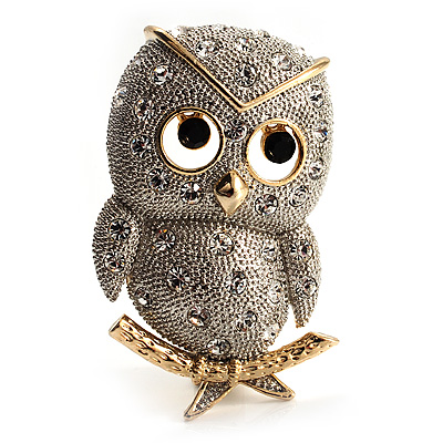 Cute Baby Owl Brooch (Gold&Silver Tone) - main view