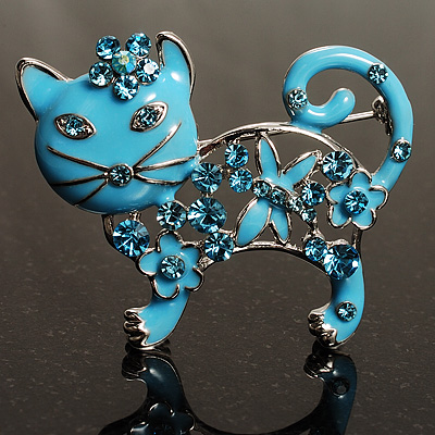 'Russian Blue' Enamel Cat Brooch