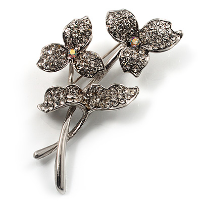 Clear Crystal Clover Brooch - main view